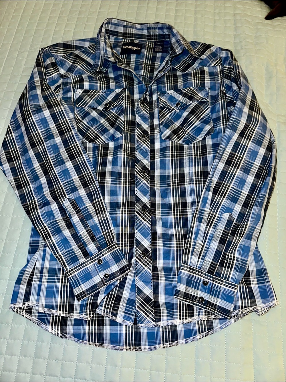 Wrangler Blue and Black Plaid Button-Down Shirt